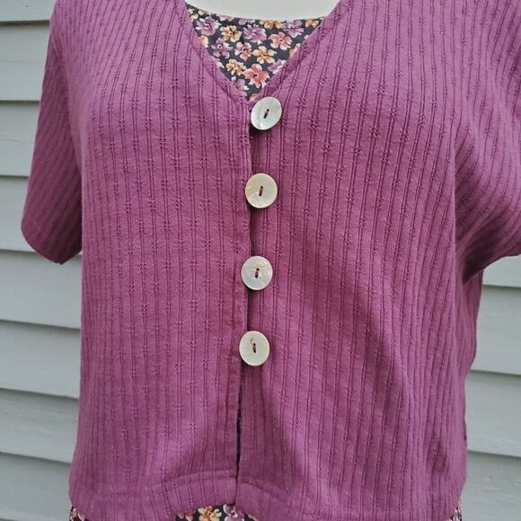 Vintage 90s y2k Floral Sleeveless Sundress Purple Cardigan Set Maxi Dress 14 - Picture 3 of 8